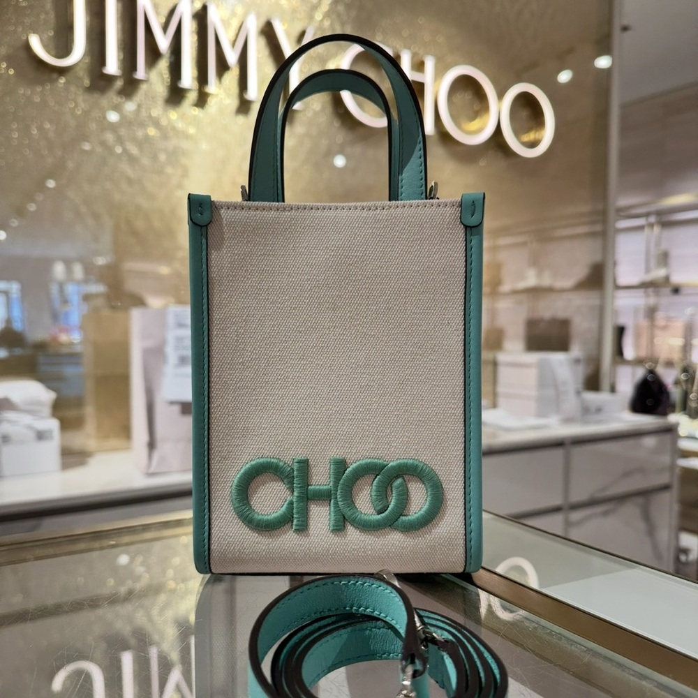 Cream and Green Women's Bag